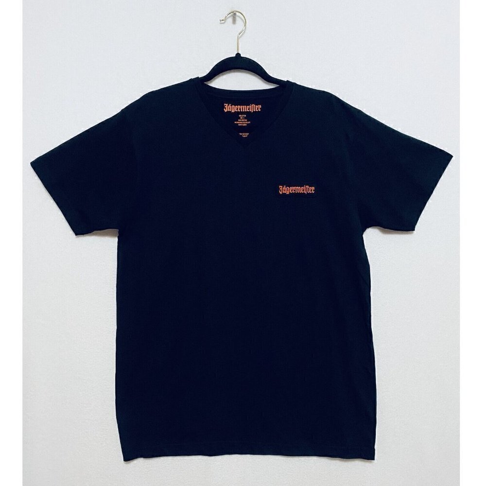 Jagermeister V Neck Shirt Adult Size Large Black Fitted Embroidered Logo